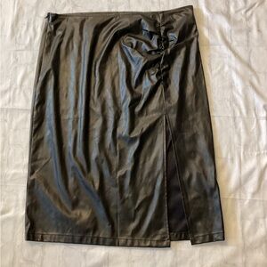 Faux Leather Knee Length Skirt